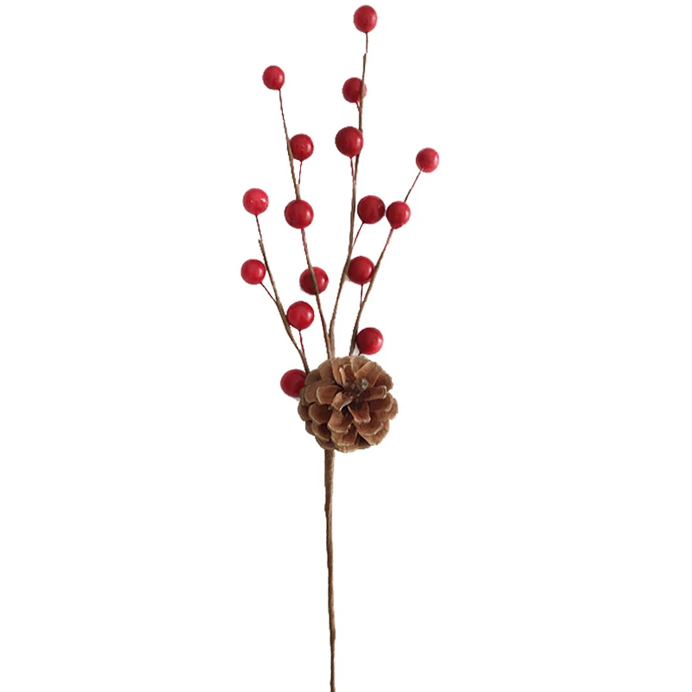 6Pcs Christmas Berries Pine Cones Ornaments Artificial Plants Flower Branches Adornments Household Christmas Party Decoration