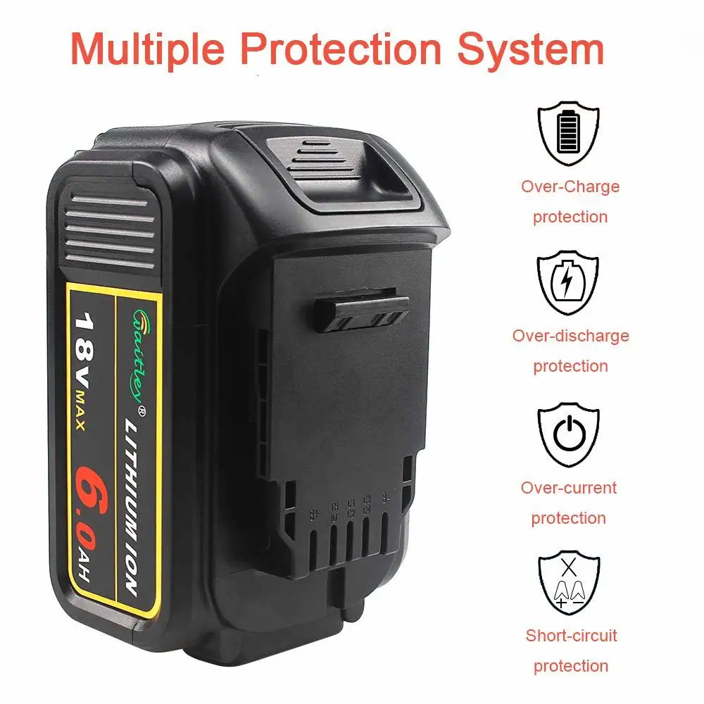 Waitley BCD184 18В 6ач 6000 мАч Сменные литиевые батареи для DeWalt и 20В MAX XR
