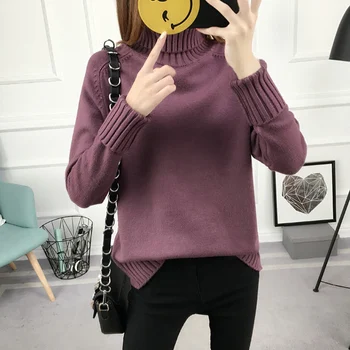 

Autumn Winter Knitted Women Sweater White Turtleneck Plus Size Pullover Jersey Jumper Korean Solid Color Pull Femme