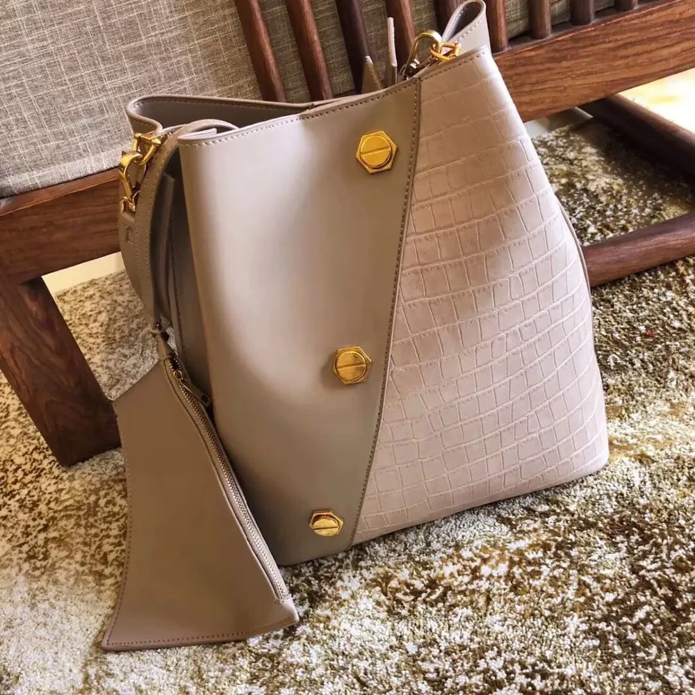 

Composite Bucket Bag Patchwork Leather Crocodile Designer Shoulder Messenger Bag Large Capacity Tote Bags Purses And Handbags