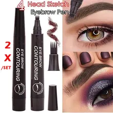 Комплект из 2 предметов Новые бровей-карандаш жидкий оттенок-татуировки ручки мануального татуажа бровей, Fine-эскиз на 4 головки Водонепроницаемый жидкость для бровей, 5-Цвета