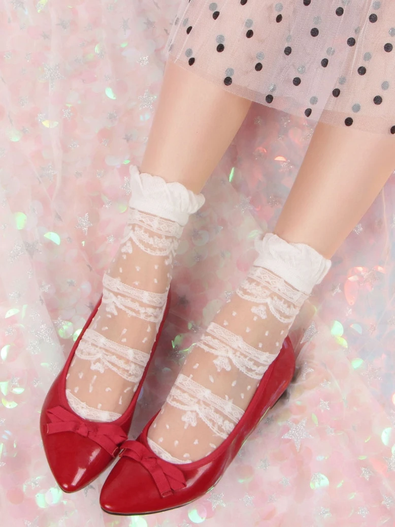 Японский Лолита девушка милые Кружева Кристалл тонкий срез груды носков Лето небольшой свежий колледж Ветер сладкий носки женские носки