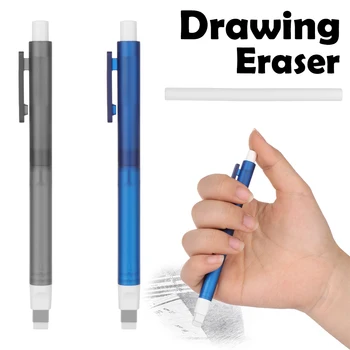 

Drawing Eraser Push Erasers Set Rubber Blue & White Pen-Shaped Refill Automatic Telescopic Rubbers Stationery Learning Gifts New