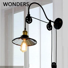 American Country Retro wall lamp Creative pulley lifting Đ±Ñ€Đ° bedroom restaurant home decor luminaria or bar cafe shop wall light