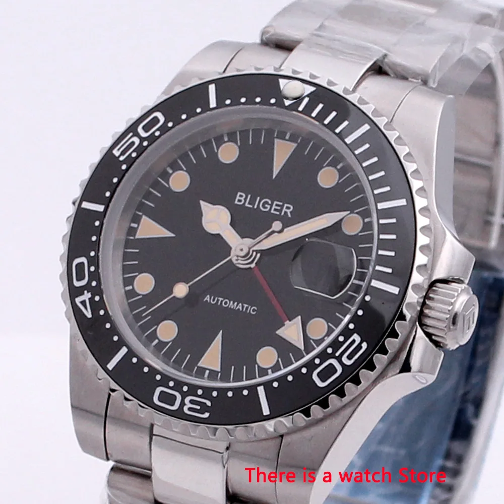 

Bliger 40mm Automatic Mechanical Men Watch Luxury Sapphire Crystal Vintage Clock GMT Watch Luminous Waterproof Wristwatch Men