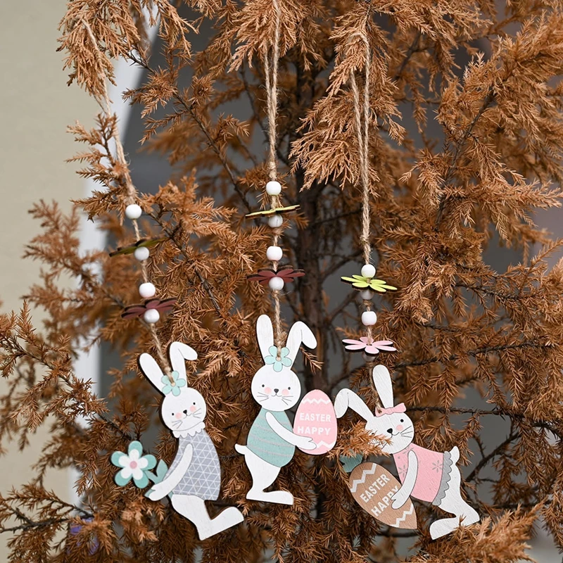 

Feliz conejo de pascua huevo adornos colgantes fiesta decoración artesanías madera Pascua colgantes niños regalos