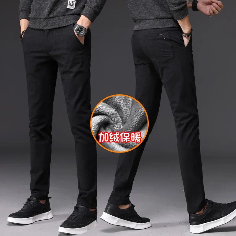 Men's Trousers Thick Fashion Winter Thermal Masculino Long Pant Keep Warm Slim Pencil Pants Business Casual Hombre Male MOOWNUC