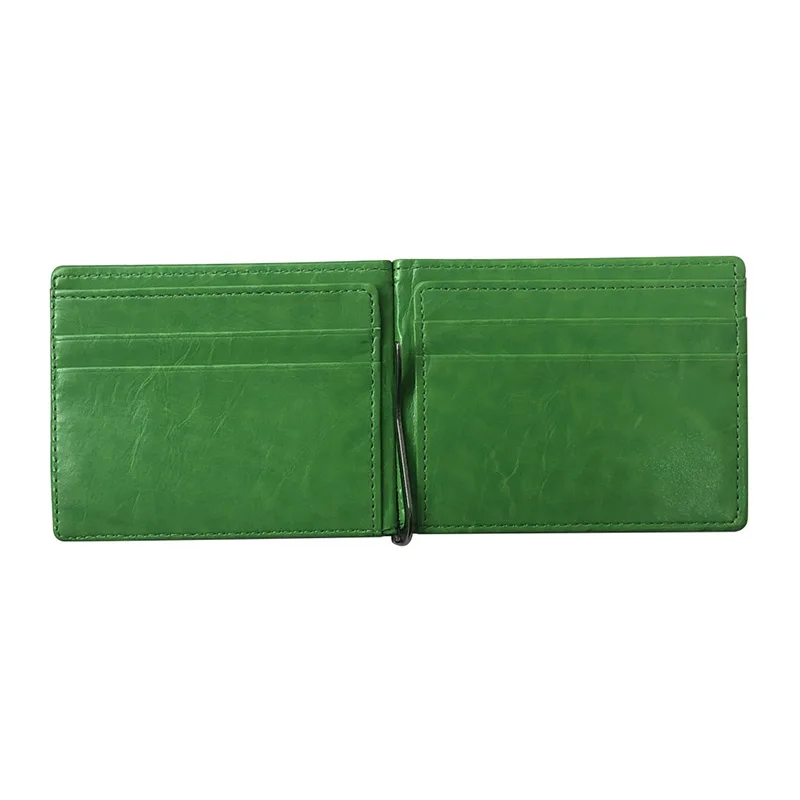 Держатель для денег мужские винтажные мужские короткие кошельки из искусственной кожи Бизнес передний карман портативные сумки на молнии мужские металлические зажимы - Цвет: Зеленый