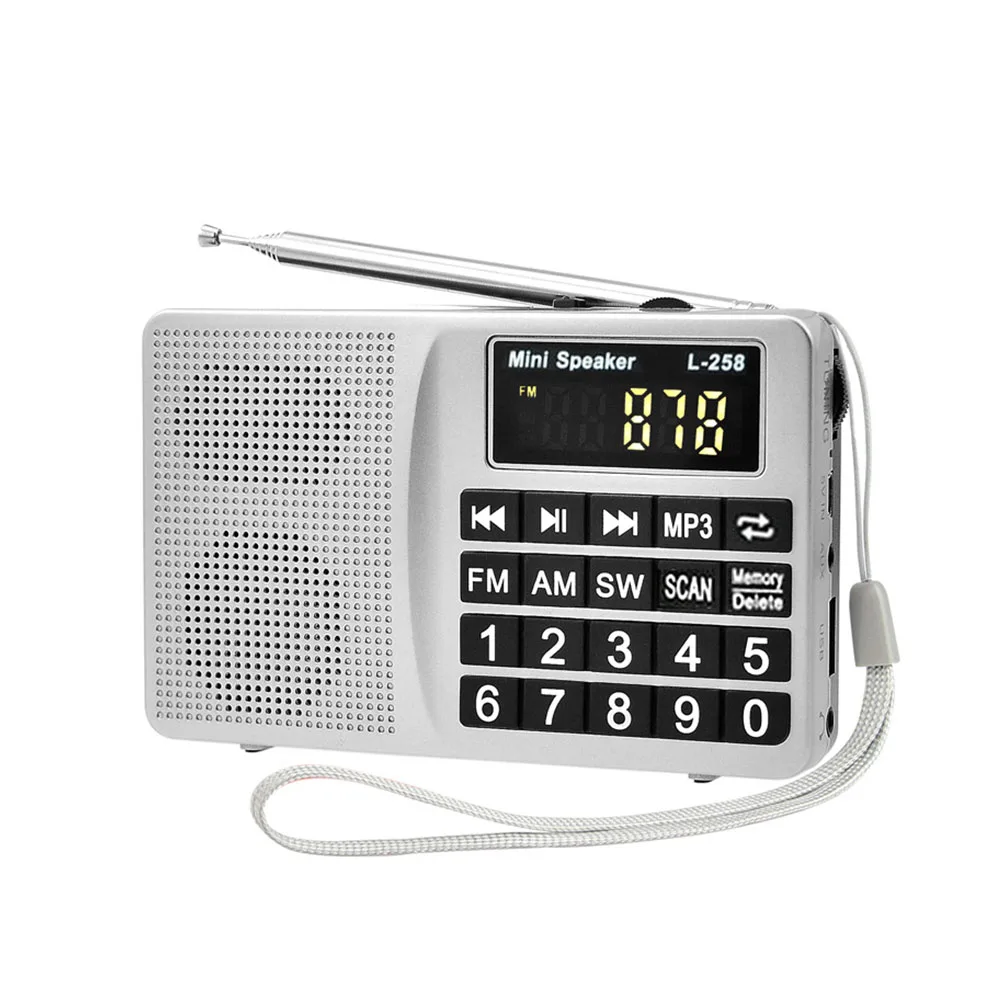 Sliver SW FM AM многодиапазонный простой в эксплуатации цифровой дисплей Вставка карта usb зарядка MP3 большая кнопка радио портативный басовый громкоговоритель мини-подарок - Цвет: Sliver