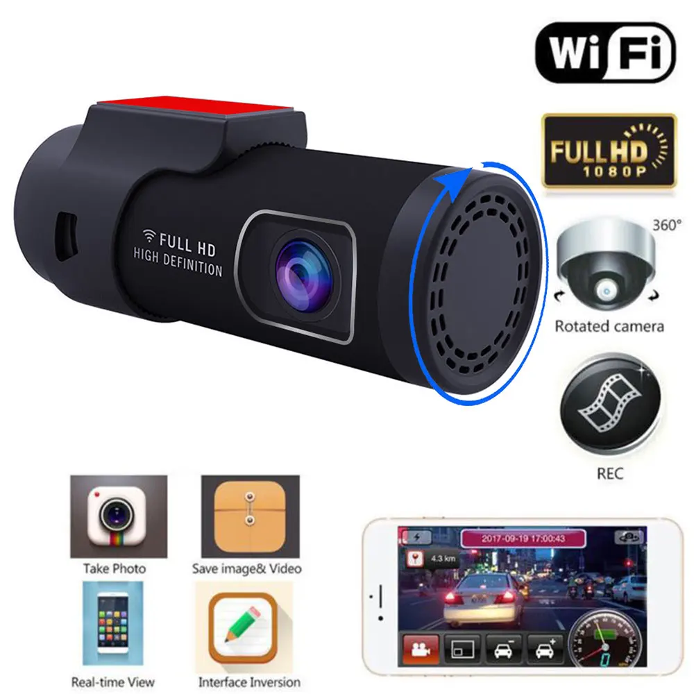 

Hidden auto data recorder full HD 1080P 360 rotating lens real-time monitoring gravity sensor 140 degrees wide Angle