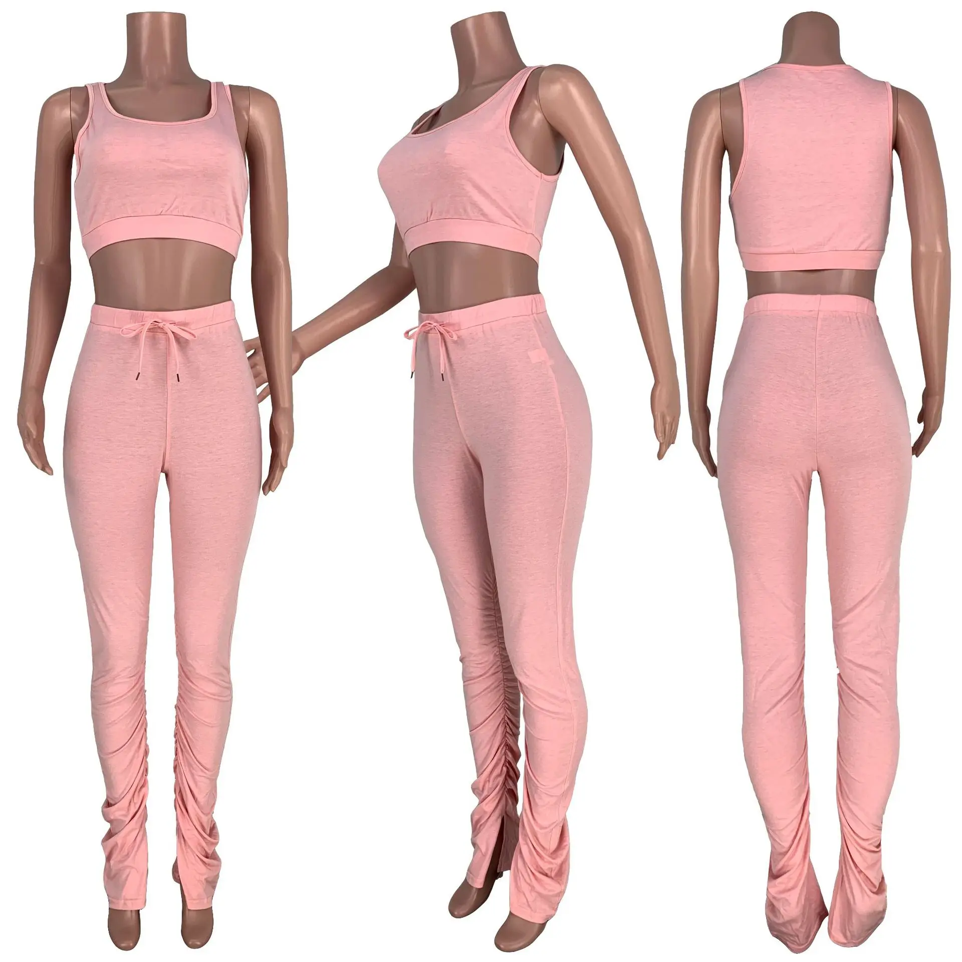 Summer New Sweatsuit Slim Crop Top Tracksuit Female Sets Casual Long Pants Sportswear Two Piece Outfits for Women F993