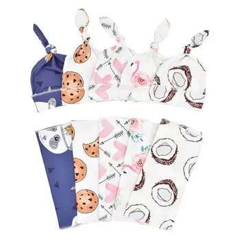 

2Pcs/Set Baby Wrap Swaddle Infant Baby Envelope Sleeping Bag Comfortable Knotted Hat Newborn Printed Headdress Blankets