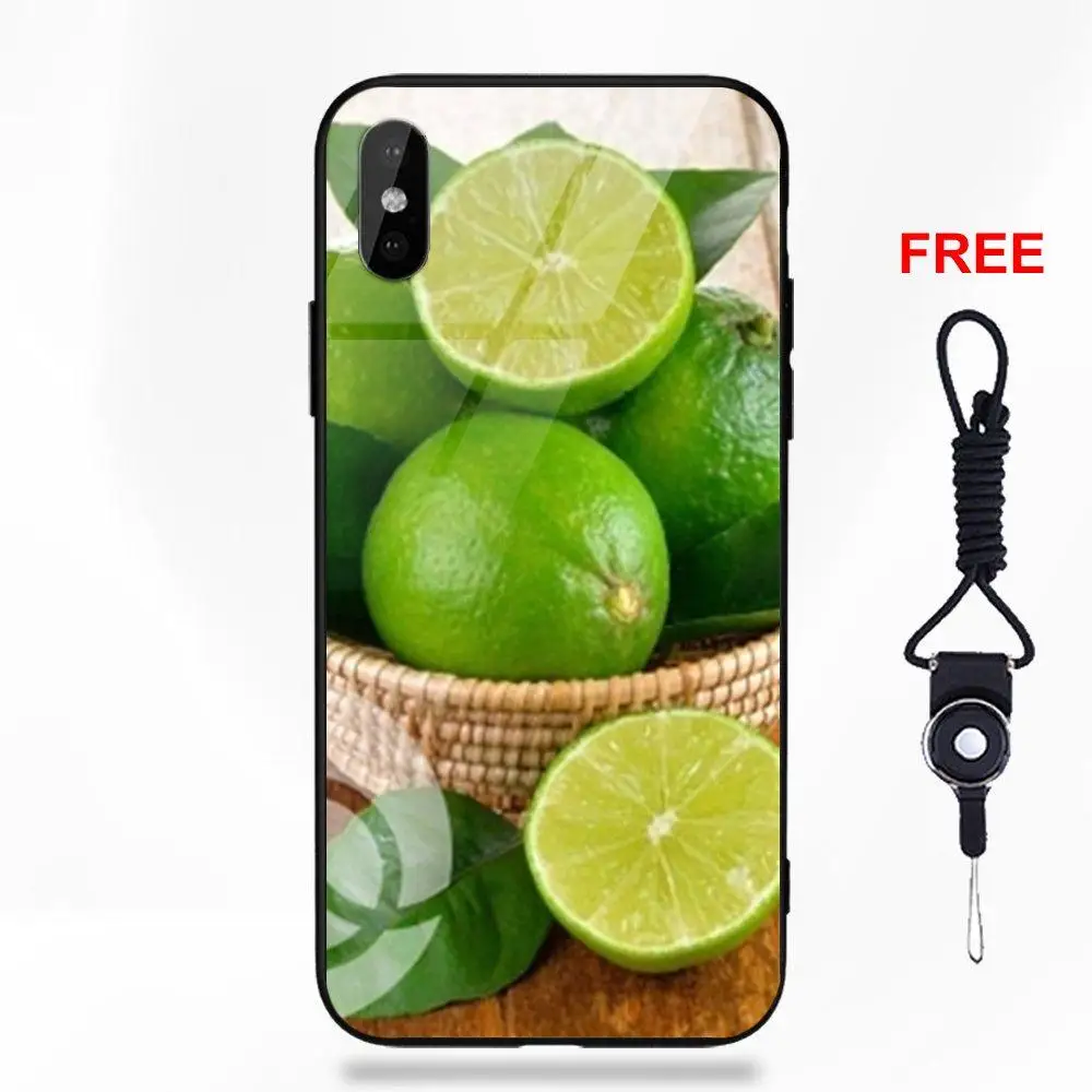 Для Apple iPhone 5 5C 5S SE 6 6S 7 8 Plus X XS Max XR печать рисунок мягкий ТПУ оправа закаленное стекло фрукт Лайм зеленый лимон