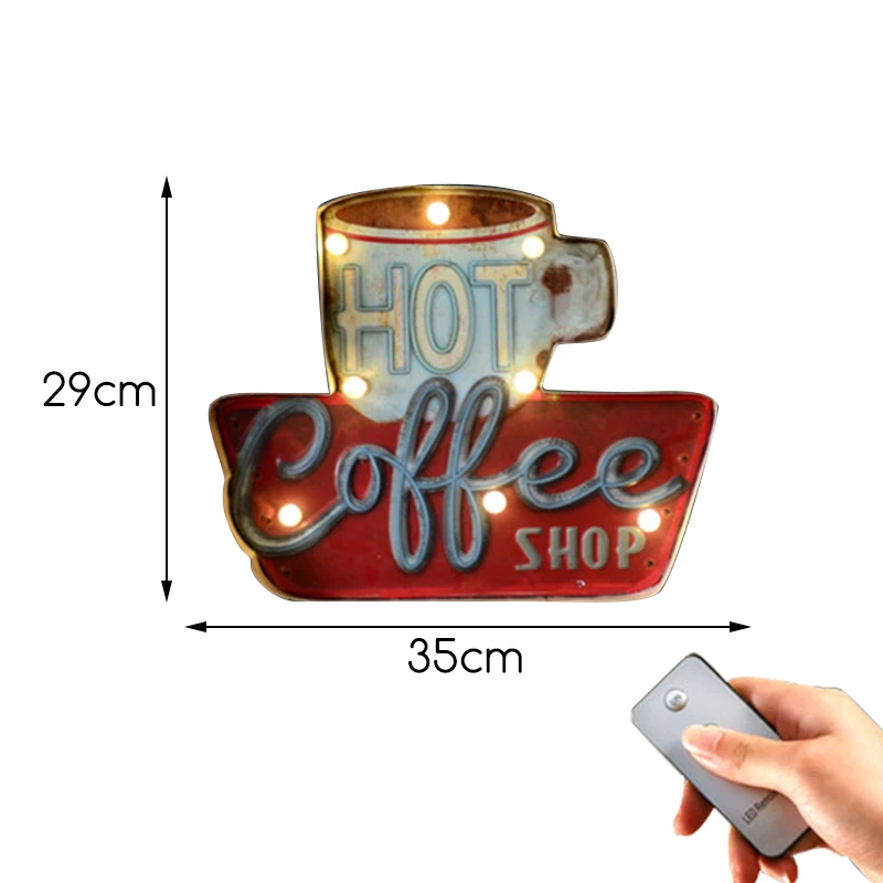 Винтажный светодиодный настенный светильник Lanpulux, железный арт Route66 Cola, мороженое, ночные светильники, дистанционное управление, кофейная панель, Декор, освещение - Цвет абажура: Coffee