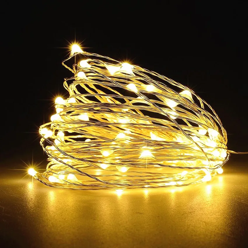 

10 M 100 Lamp Copper Wire Lamp String Holiday Decorative Lights LED Christmas Tree teng deng LED 12V Lighting Chain Silver Wire
