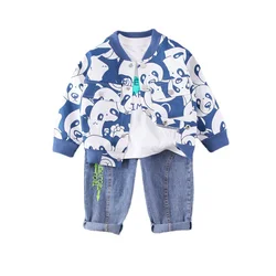 Nova primavera bebê meninas roupas moda crianças meninos dos desenhos animados jaqueta camiseta calças 3 pçs/sets outono criança traje crianças agasalho