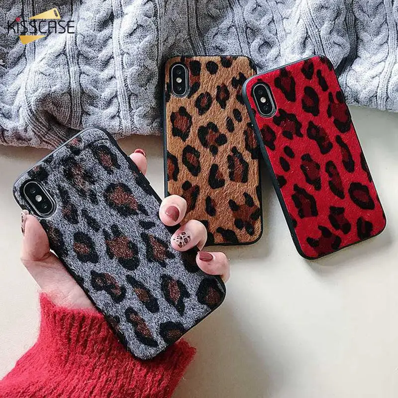 

KISSCASE Fashion Leopard Print Phone Case For iPhone X XS Max XR Winter Warm Plush Furry Fur Soft Case For iPhone 6 6s 7 8 Plus