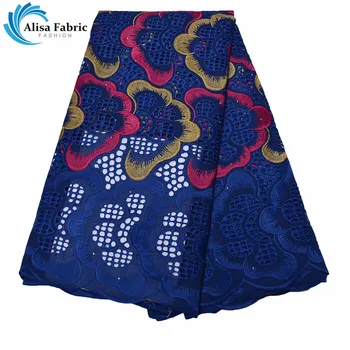 

Royal Blue Swiss Voile Lace In Switzerland 2020 High Quality Embroidery 100% Cotton Lace Fabrics With Stones For Sewing Clothes