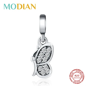 

Modian 2020 New Small Tiny Butterfly Clear CZ Me Charms 100% 925 Sterling Silver Fashion Bracelet & DIY Jewelry For Women Gift