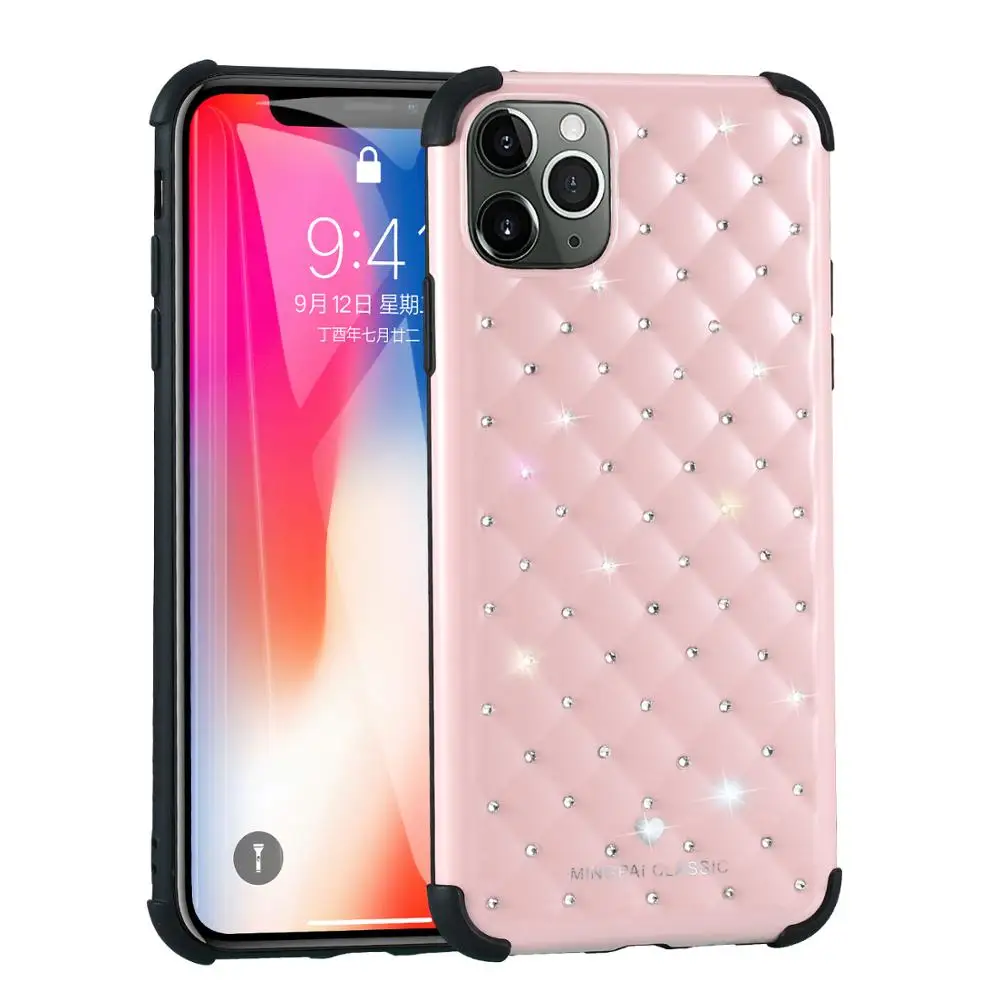 Модный Роскошный чехол для телефона с бриллиантами для iphone 11 pro max x xs xr, чехол из овчины, защита от падения, задняя крышка для iphone 6s plus 7 8 - Цвет: Розовый