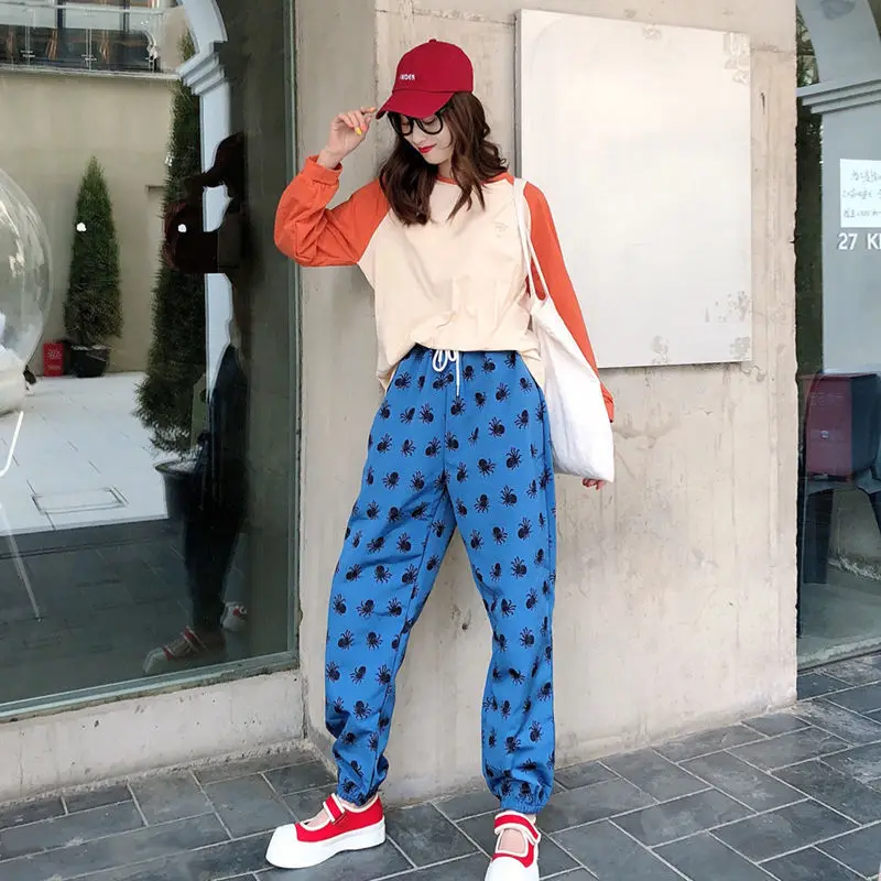 HOUZHOU Sweatpants Women Korean Style Harajuku Pants Streetwear Women Joggers Autumn Fashion Track Pants Women Print Trousers