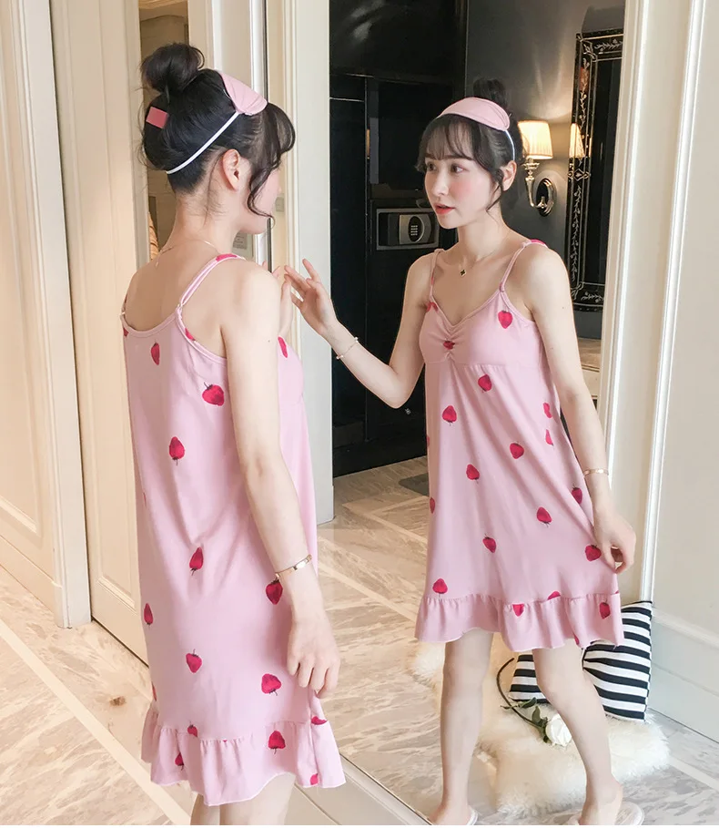 Hot Selling Multi-Hot Selling Qmilch Nightgown WOMEN'S Tank Top Thin with Chest Pad Eye Patch Cartoon Women's Household Skirt