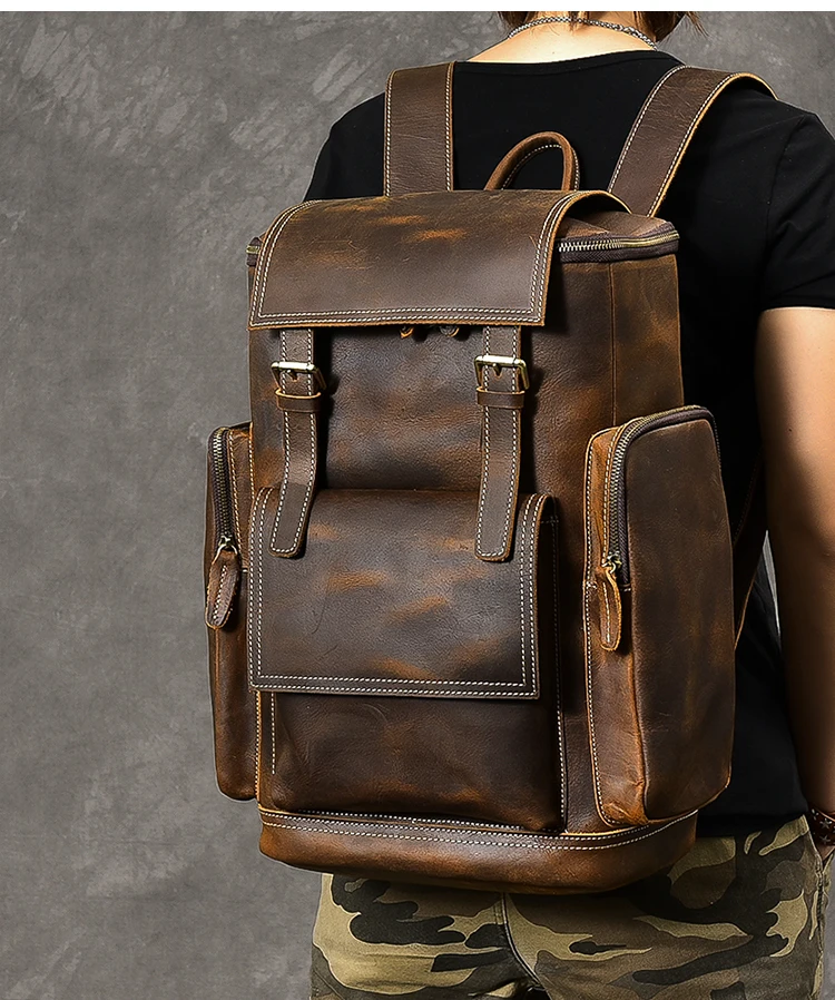 Ретро мужской рюкзак из натуральной кожи большой емкости для ноутбука школьная сумка рюкзак мужские коричневые сумки на ремне кожаные дорожные рюкзаки