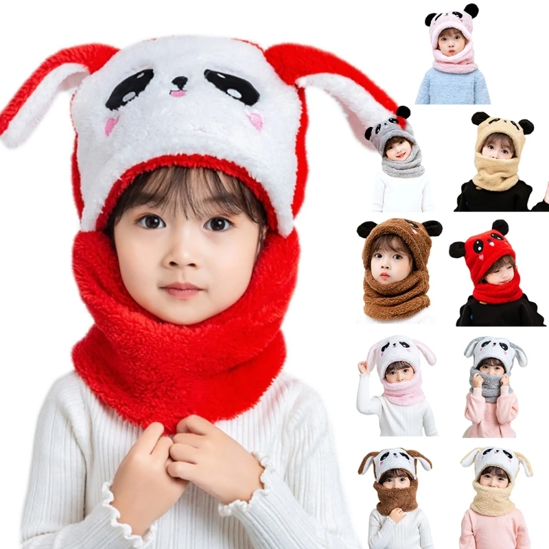plus de 8 ans et adulte - Cagoule en peluche pour enfants et adultes,  chapeau de dessin animé, Panda, lapin, coupe-vent, couverture complète,  capuchon, écharpe pour le cou