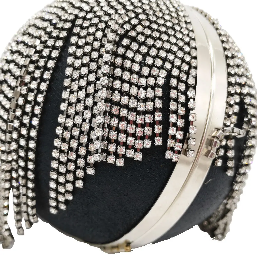 Double Flower Diamonds Tassel Round Women Evening Bags and Clutches Wedding Party Bridal Crystal Clutch Purses and Handbags