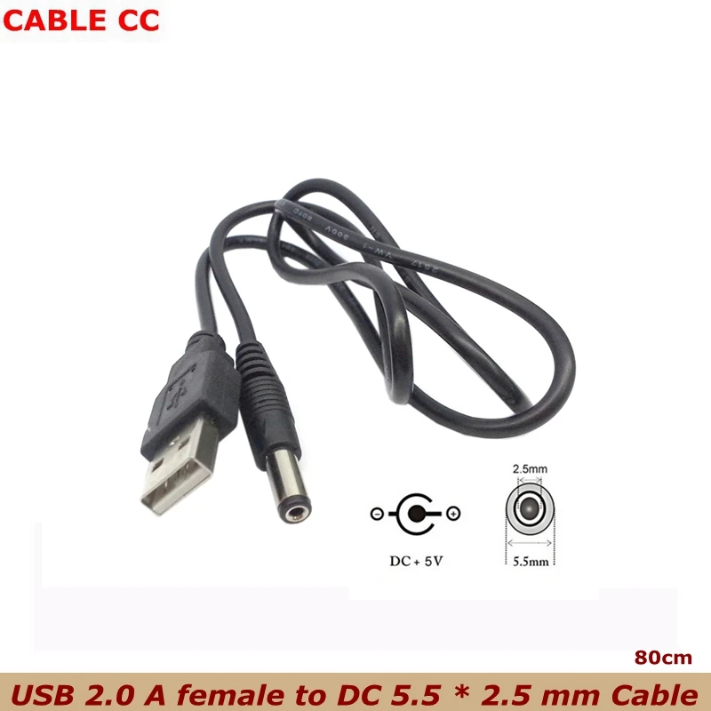 

0.8m USB 2.0 Type A Male to 5 5mm DC 5.5MM 2.5MM Power Plug Barrel Connector 5V DC Cable