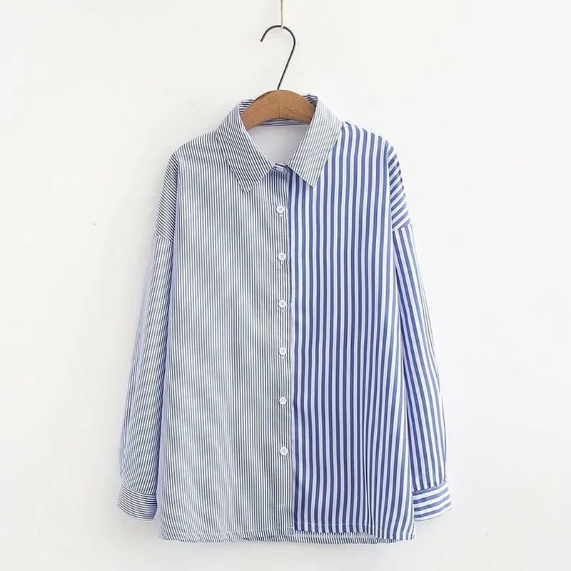 

Plus Size 2XL-5XL vrouwen Mode Blouse Lange Mouwen Gestreepte Blusas Officewear Tops