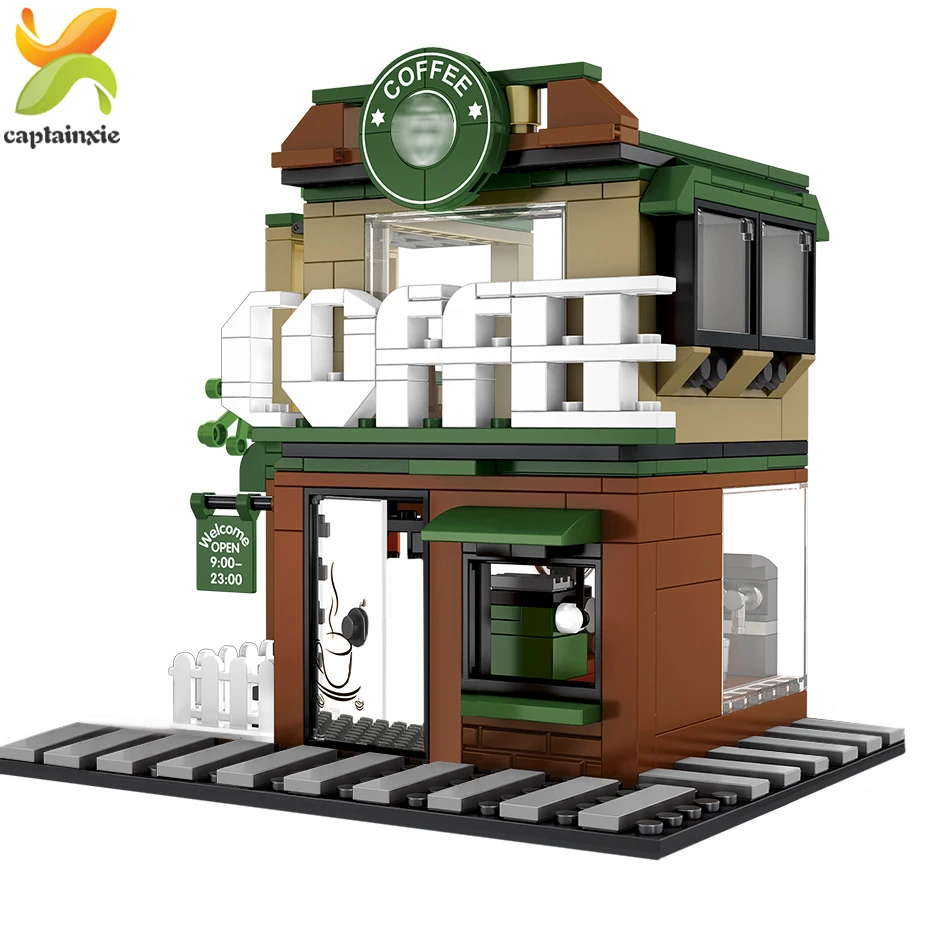 

283PCS Street View Cafe Coffee Shop Building Blocks City Legoingly Architecture Construction Educational Bricks Toy For Children