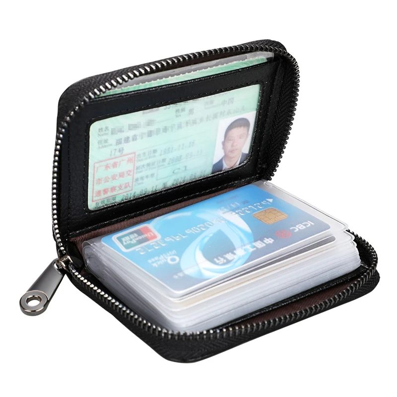 New Genuine Leather Card Bag RFID Blocking Credit Card Holder Men Business Wallet Women Change Organizer Zipper Purse