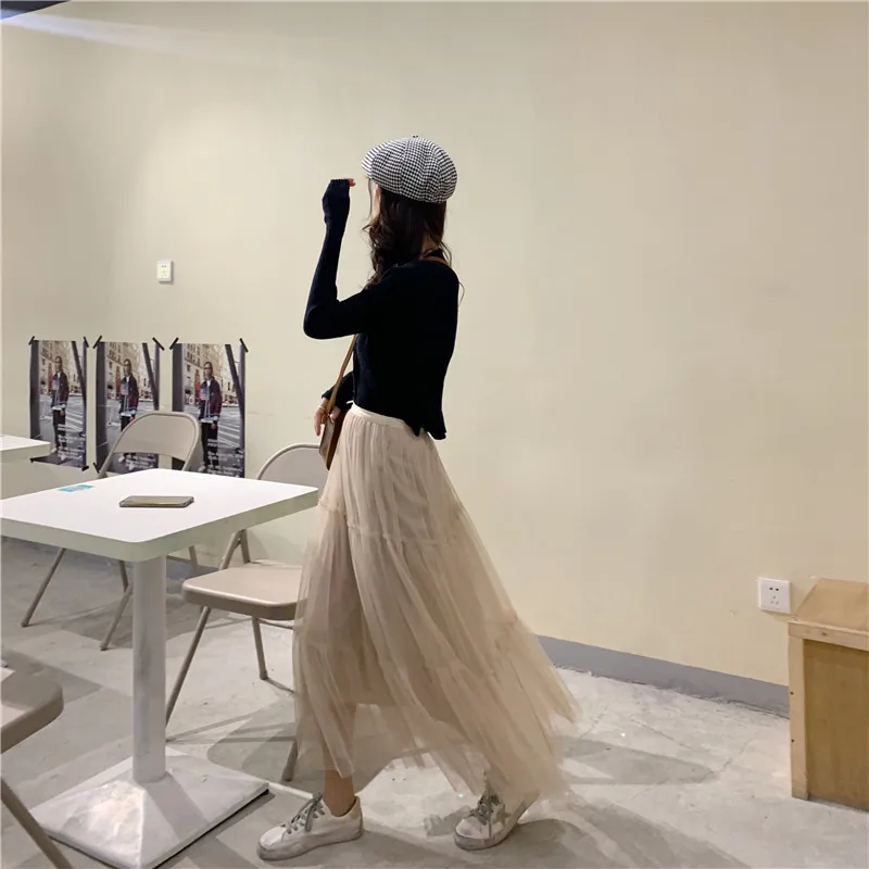 Корейский стиль faldas mujer moda empire, до середины икры, Лоскутная Сетка, милая стильная Осенняя Женская одежда, юбки, blusas mujer de moda, женская одежда