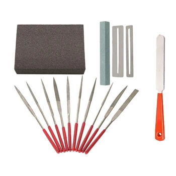 

15Pcs Diamond Files Kit Guitar Nut Saddle Groove Polishing Tool Grinding Stone Sponge Frets Instrument Diy Set