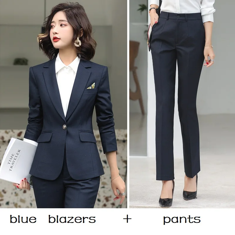 blue blazers pants Женские костюмы, тонкие, Осень-зима, блейзеры, штаны, OL, деловые, женские брючные костюмы, женские комплекты, костюмы 992 - Цвет: blue blazers pants