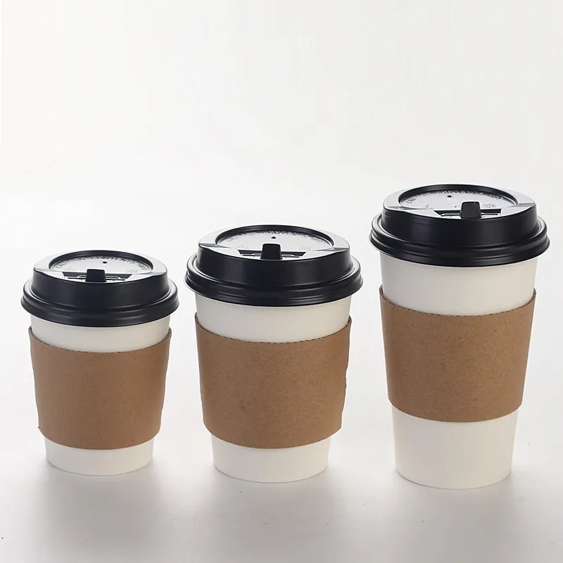 50 шт толстый одноразовый для кофе молочный чай Горячие Бумажные стаканчики на вынос упаковочные кружки с крышками и крафт-бумажные чашечные рукава