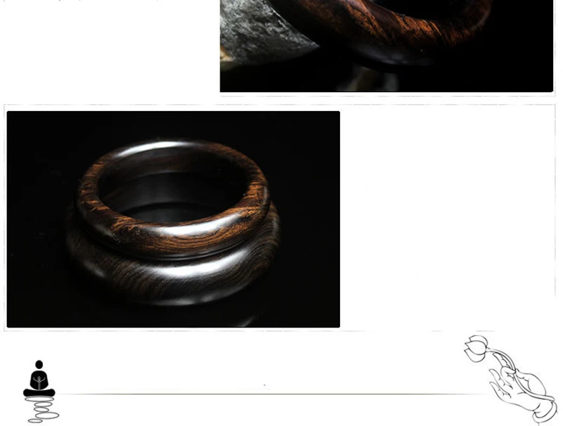 MOROW New Natural Black Sandalwood Ebony Round Charm Bangle Fashion Simple Vintage Bracelet for Women Men Birthday Party Gift (7)