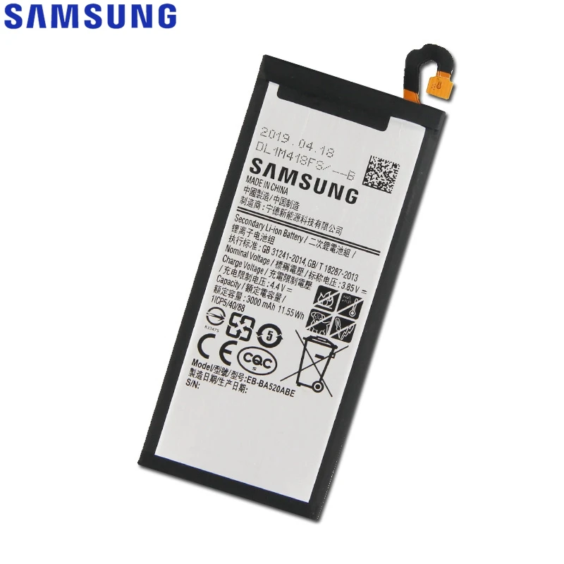 Оригинальная сменная батарея samsung для Galaxy, A5, A520F, SM-A520F, настоящая батарея для телефона, EB-BA520ABE, 3000 мА/ч