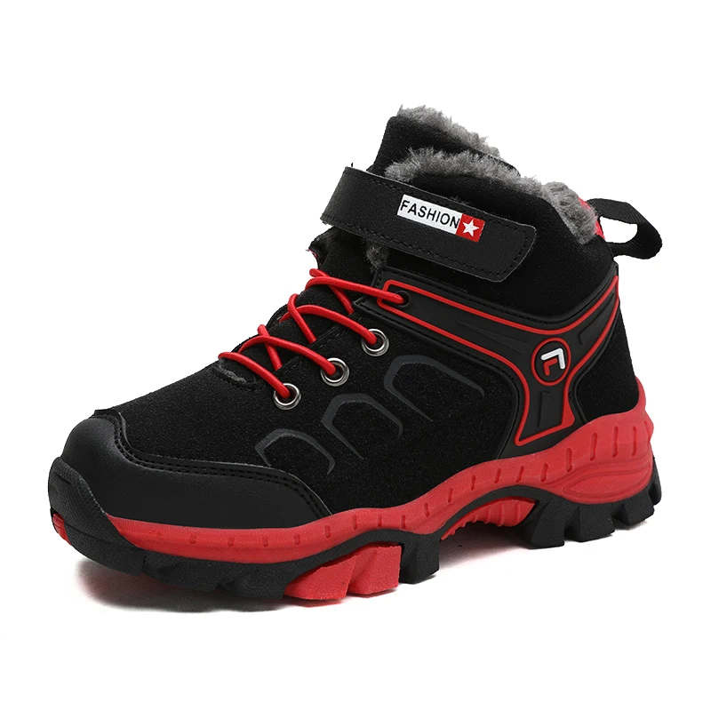 Black red Новые детские уличные спортивные походные ботинки для подростков, альпинистские треккинговые ботинки для мальчиков, Зимние ботильоны, Детские классические кроссовки - Цвет: Black red