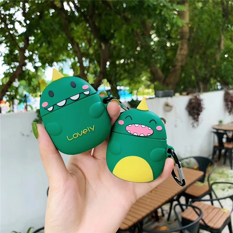 

Cartoon 3D Green Happy Dinosaur wireless For iPhone airpods 1 2 For iPhone headset Case Soft silica gel Cover Case