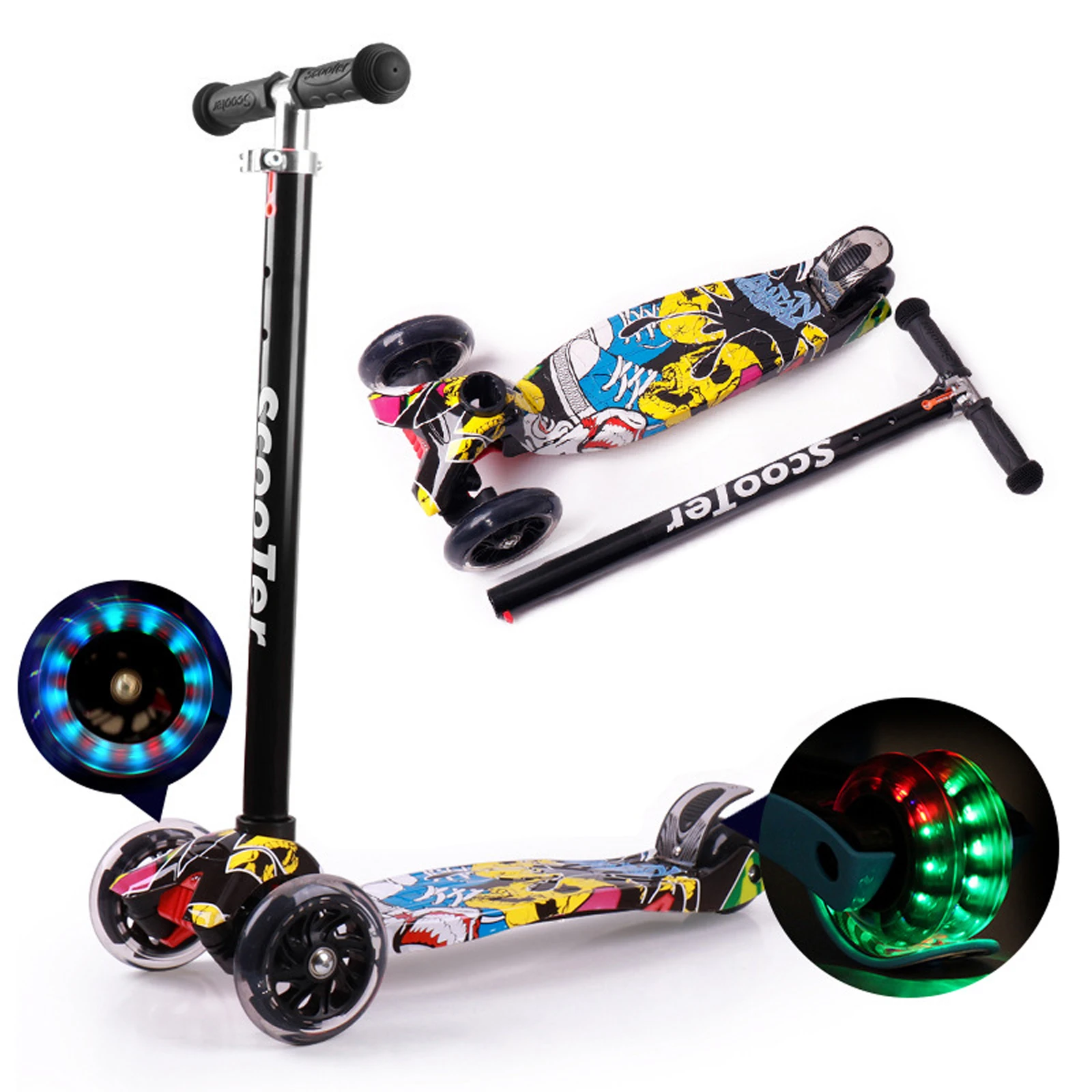 Trottinette Enfants de 2 à 8 Ans Conception Pliable 3 Roues LED 4