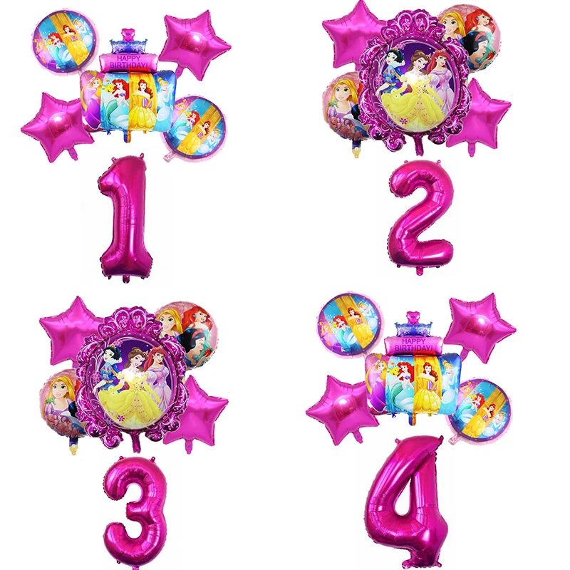 6pcs Disney Three Princess Cake Foil Balloons Baby Girls Birthday Decoration Party 32inch Number Balloon Set Children's Day Gift | Дом и