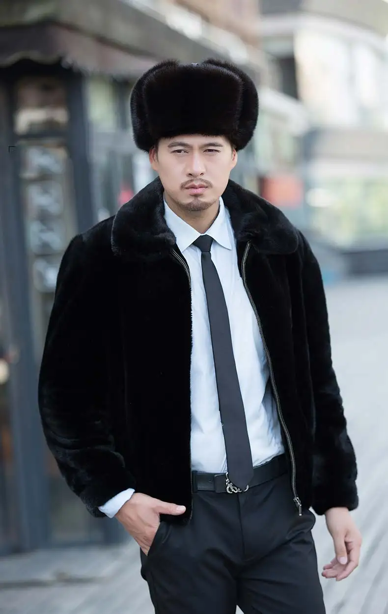 Зимние теплые наушники, замша, мех норки, шапка Lei Feng, Мужская норка среднего возраста