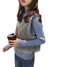 Женский свитер осень зима тонкий милый свитер сшитый цветной пуловер с v-образным вырезом свободный свитер