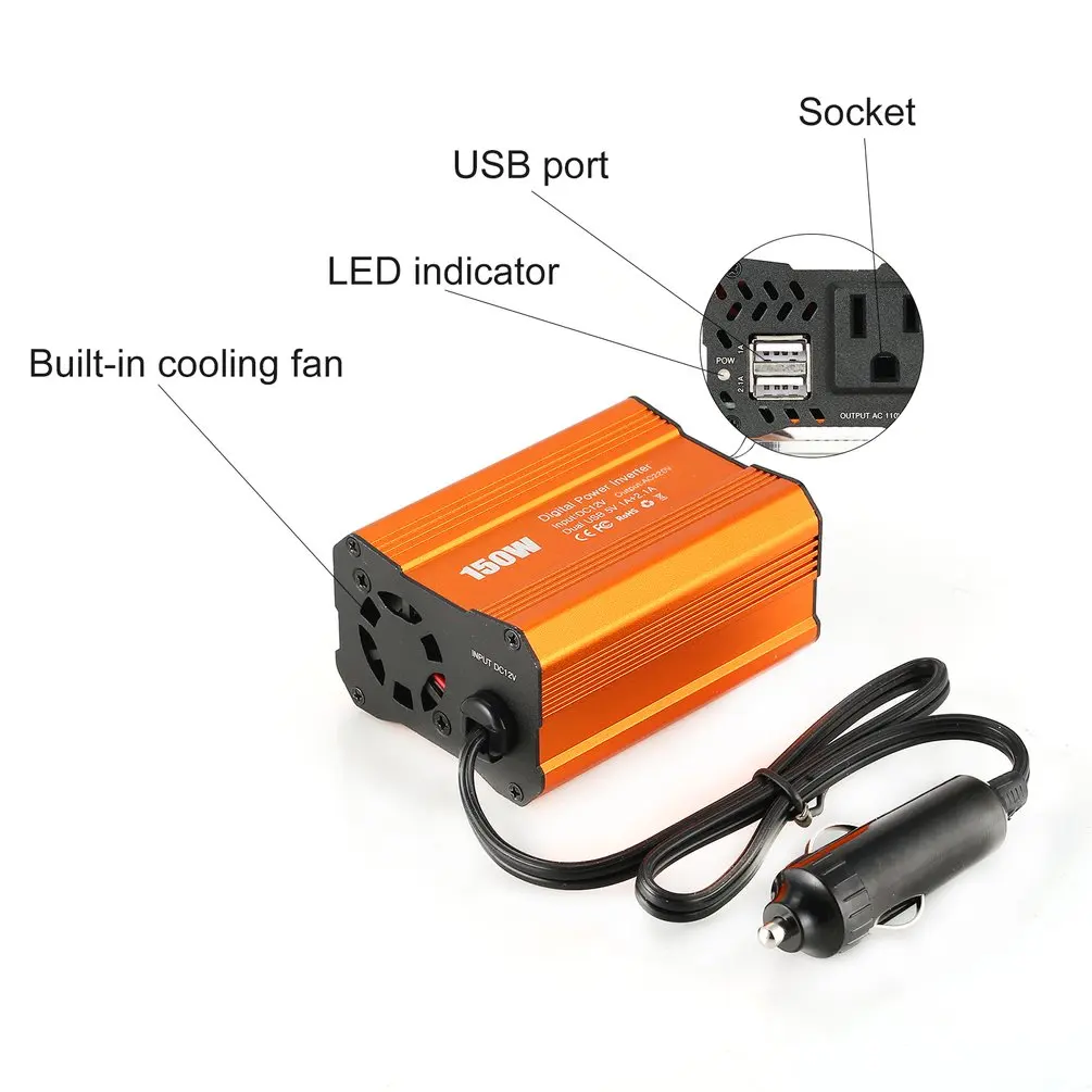 Двойной USB 150 Вт DC 12 В в AC 220 В DC В AC портативный автомобильный инвертор зарядное устройство конвертер адаптер Модифицированная синусоида