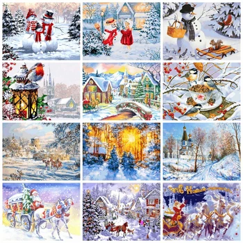 

AZQSD DIY paintings by numbers Winter Canvas for Painting home decor Picture Coloring By Numbers Christmas 40x50 cm