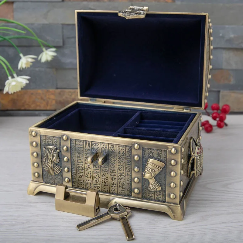 Egyptian style treasure chest with lock 2 layers vintage jewelry box carrying case trinkets packaging cosmetic storage box Z058 - Image 4