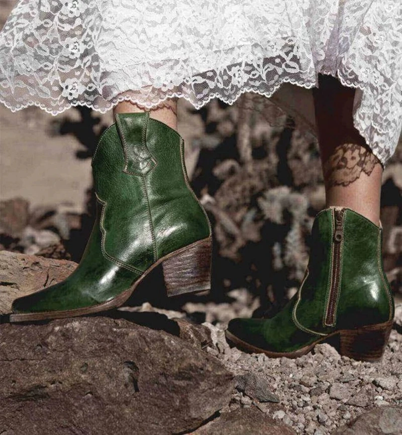 

Oeak Women Boots Ankle Boots Roman Pointed Casual Booties Spring Autumn Women Boots Ladies Western Stretch Fabric Boots Leather
