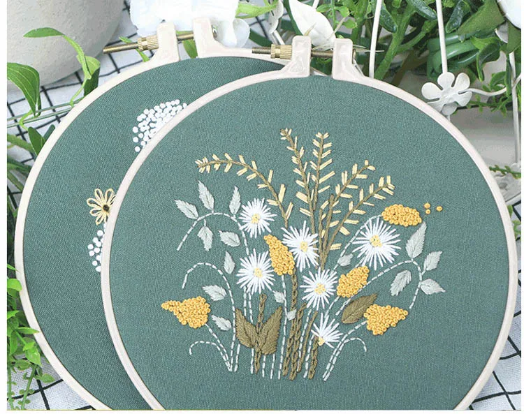 DIY Flower Dandelion Embroidery Kit with Frame for Beginner Cross Stitch Needlework Sewing Art Craft Painting Home Decor Gift